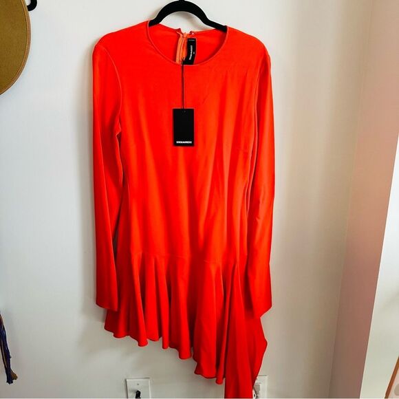 DSQUARED2 Red Orange Asymmetrical Mini Dress Size 44 IT Medium $414 Luxury - Picture 3 of 5